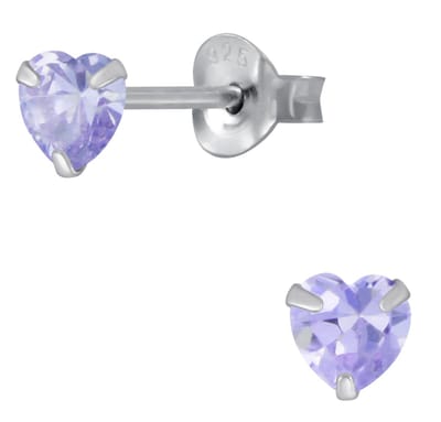 Joy|S - Zilveren hartje oorbellen - 4 mm kinderoorbellen - kristal lavendel/ lila paars