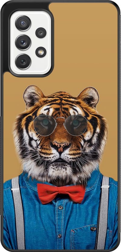 Leuke Telefoonhoesjes - Hoesje geschikt voor Samsung Galaxy A52 5G - Tijger hipster - Backcover zwart - Print / Illustratie - Geel