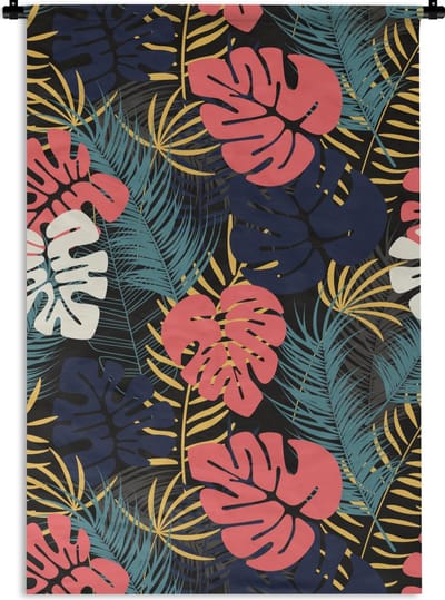 Wandkleed - Wanddoek - Flora - Goud - Patronen - Hawaii - Tropisch - 60x90 cm - Wandtapijt