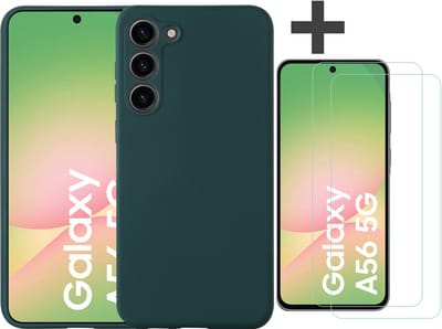 Hoesje geschikt voor Samsung Galaxy A56 hoesje zacht siliconen met 2 Stuks gehard glas Screenprotectors- Arara backcover - Pine Groen