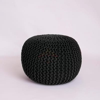 Gebreide Poef - Voetbank Ottomaans - Woonkamer Decoratie - Handgebreid Katoen - 50x50x30 cm - Zwart