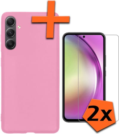Hoes - Met 2x Screenprotector - Geschikt voor Samsung Galaxy A54 - Sterk & Shockproof - Back Cover - Siliconen Case - Telefoon Hoes - Lichtroze
