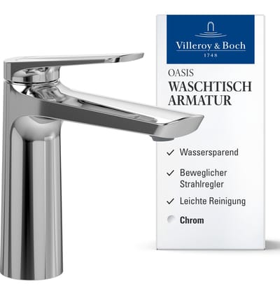 Villeroy & Boch Oasis wastafelmengkraan, zonder afloop, chroom, 114 mm