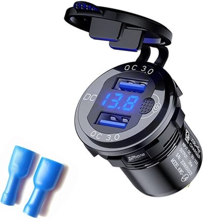 DrPhone CM17 – Sigarettenaanstekerplug (vrouwelijk) Autolader – 36W – 2 USB Qualcom 3.0  – Snellader - Voltmeter en Schakelaar - Geschikt voor o.a auto/boot/vrachtwagen/golfkar en meer