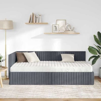 vidaXL - Hoekbedframe - met - Matras - 2 - st - Donkergrijs - 100 - x - 200 - cm - Fluweel