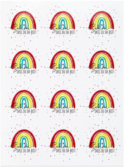 Dailygoody - Schön dass du da bist stickers - Zelfklevende stickers - 120 stuks - Regenboog - Bruiloft en verjaardag decoratie - Gastgeschenken