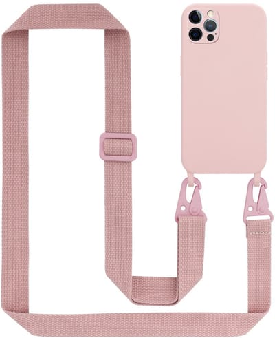 Cadorabo Mobiele telefoon ketting geschikt voor Apple iPhone 12 / 12 PRO in LIQUID LICHT PAARS - Silicone beschermhoes met lengte verstelbare koord riem