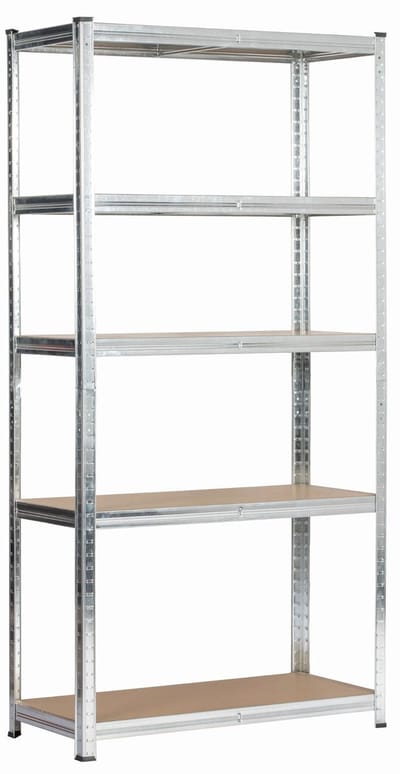 Sierkiaal Stalen Opslagrek 90x40x180 - 5 Planken - Galvaniseerd Zilver - Robuust Metaal en MDF - Max. Draagvermogen 175 kg
