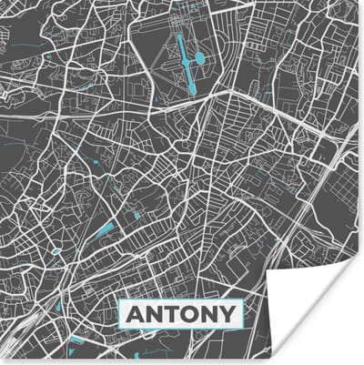 Poster Antony - Frankrijk - Plattegrond - Stadskaart - Kaart - 100x100 cm XXL