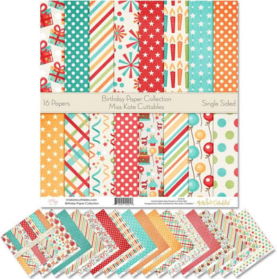 Scrapbook Papier Pack Verjaardagspatronen - 16 Vellen Premium Kwaliteit Fotopapier 30x30 cm