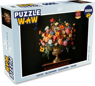 Puzzel Goud - Bloemen - Kleuren - Vaas - Legpuzzel - Puzzel 1000 stukjes volwassenen