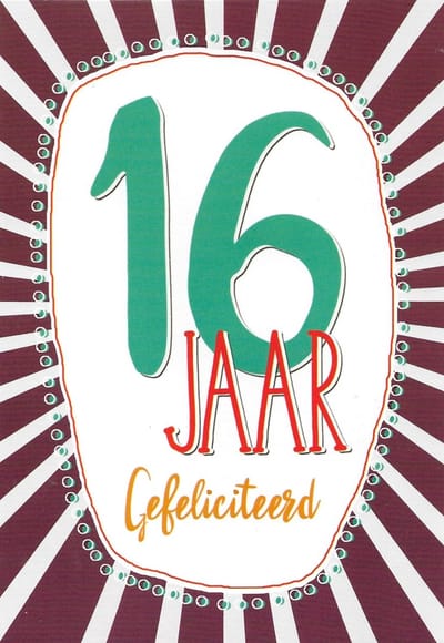 Verjaardagskaart 16 Jaar - Wenskaart Verjaardag - Kaart 16 Jaar