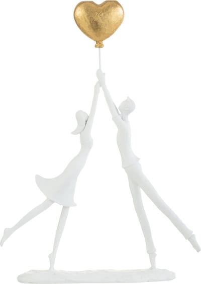 J-Line decoratie Koppel Staand Hart Ballon - polyresin - wit/goud