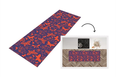 Keukenloper - Loper keuken - Vlinder - Libelle - Rood - Patronen - 150x50 cm - Keukenloper vinyl