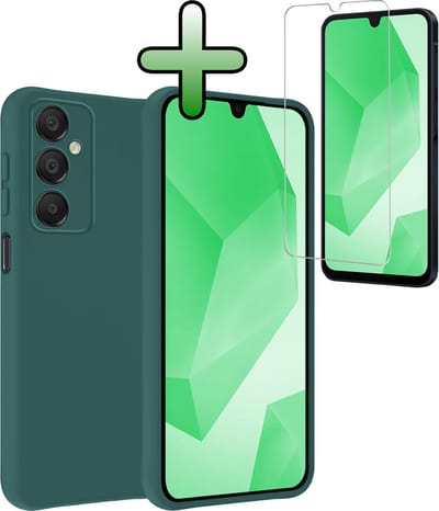 Hoesje Met Screenprotector - Geschikt voor Samsung Galaxy A16 - Sterk & Shockproof - Back Cover - Siliconen Case - Telefoon Hoes - Donkergroen
