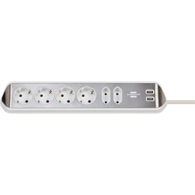 brennenstuhl®estilo hoekaansluitdoosstrook met USB laadfunctie 6-weg 4x beschermende contactdozen & 2x Euro zilver/wit