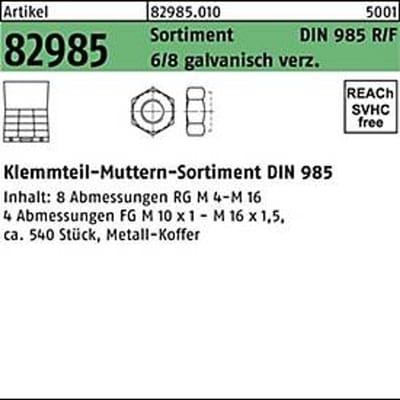 REYHER klemmoer assortiment DIN 985, 540-delig, verzinkt staal