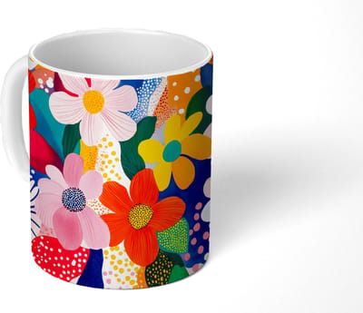 Mok - Koffiemok - Bloemen - Kleurrijk - Stippen - Mokken - 350 ML - Beker - Koffiemokken - Theemok