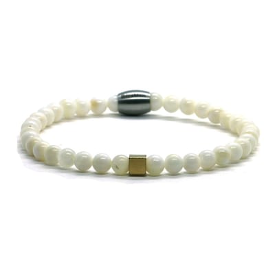 Heren armband parelmoer - goud RVS - IbizaMen