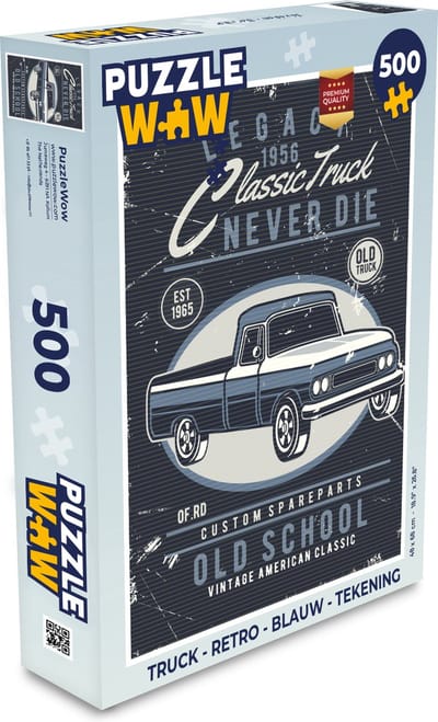 Puzzel Truck - Retro - Blauw - Tekening - Legpuzzel - Puzzel 500 stukjes