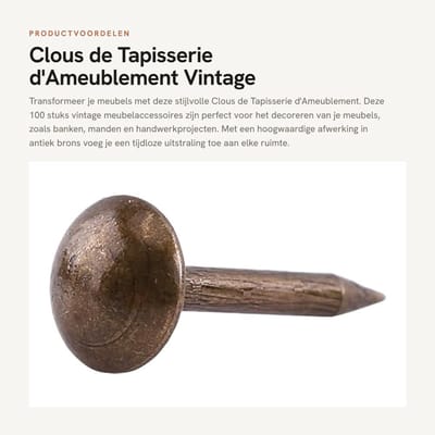 Dailygoods- Tapisserienagels 100 stuks - Antieke Messing - Meubel Knoppen - Decoratie - Handwerk - Hoge Kwaliteit - Meubelknoppen