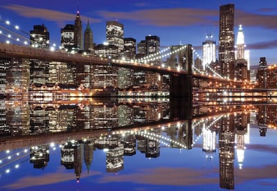 Fotobehang New York Brooklyn Bridge Night | XL - 208cm x 146cm | 130g/m2 Vlies