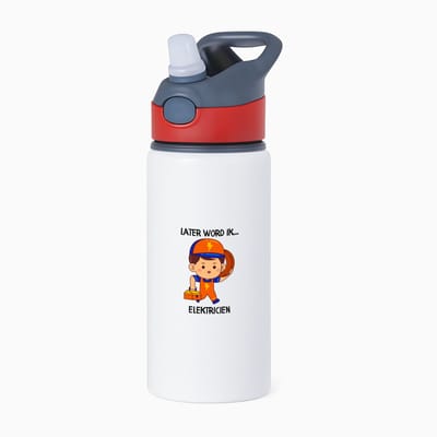 Hacebo® - Later word ik elektricien waterfles met rietje rood - Elektricien - De beste elektromonteur - Technicus - Elektrotechnisch ingenieur - water fles - 650ML