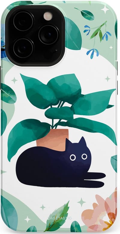 Casetastic hoesje geschikt voor Apple iPhone 13 Pro Max - MagSafe - Dubbellaagse bescherming - Plantenkat - Fashion Case - Lichtgrijs Turquoise Wit Mintgroen