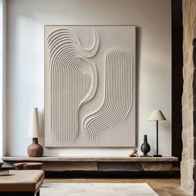 Canvas Schilderij Beige Abstract Wabi-Sabi Wanddecoratie Minimalistisch Modern 50 x 75 cm