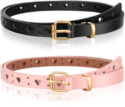 Dailygoods- Leren Riem 2 Stuks - Verstelbare Riem - Hartvormige Gesp - Meisjesriem - Kunstleer - Lengte 80 cm - Gordel