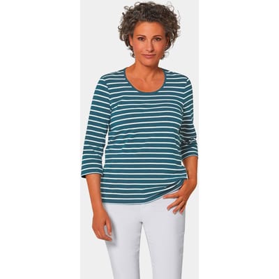 Meerkleurig gebreid, gestreept shirt - petrol / wit - Gr. 38 van Goldner Fashion