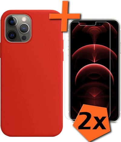 Hoes - Met 2x Screenprotector - Geschikt voor Apple iPhone 14 Pro - Sterk & Shockproof - Back Cover - Siliconen Case - Telefoon Hoes - Rood