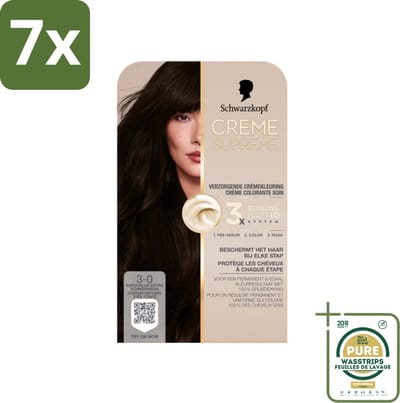 7 x Schwarzkopf - Haarkleuring - Creme Supreme 3-0 - Natuurlijk Extra Donkerbruin - 245g - Grootverpakking - Haarkleuring - Permanent Haarkleur - Donkerbruin Kleur - Haarverf - Haarverf 3-0