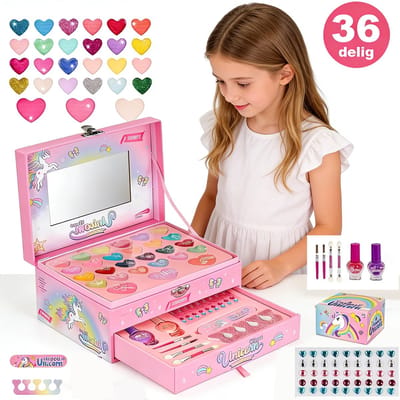 Suntac Unicorn Make-up Koffer voor Kinderen - 36-Delige Make-up Set voor Meisjes - Leuk als Cadeau