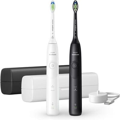 Philips Sonicare 5500 Series - Elektrische Tandenborstels - Wit & Zwart Duopack – 2 Reisetuis - Wittere tanden - HX7119/02