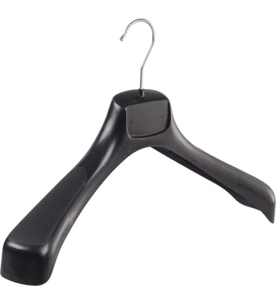 De Kledinghanger Gigant - Mantelhanger - Kostuumhanger - Jassenhanger - Volwassenen - ETR43 - 50 Stuks - Kunststof - Zwart - Gebogen Model - Schouderverbreding 7,4 cm - 43 cm - Kledinghanger - Kleerhanger - ETR-Serie (ETR43_00/50)