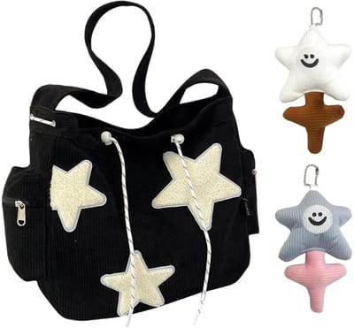 Dailygoods- Schoudertas Grote Capaciteit - Corduroy Messenger Bag - Zwarte Tas - 2 Hangers - Geschikt Voor School/Woon-Werkverkeer - Duurzaam Stof - Handtas