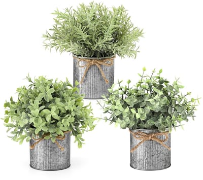 Dailygoods- Nepplanten 3-pack - Kunstplanten in gegalvaniseerde metalen pot - Rustieke huisdecoratie - Eucalyptus - Realistische uitstraling