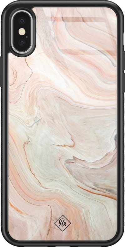 Casimoda® hoesje - Geschikt voor iPhone Xs - Marmer Waves - Luxe Hard Case Zwart - Backcover telefoonhoesje - Roze