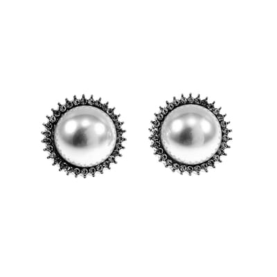 ∅19mm Clip-on Oorbellen Dames - Gold Plating Zilverkleur - Grote Oorclips met Parel - Zirkonia's - Geen Gaatjes