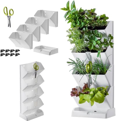 KADAX Verticale tuin, plantentoren van robuust kunststof, zuilpot met voet in 2 kleurvarianten, kruidentuin voor balkon, terras, keuken en tuin (wit)