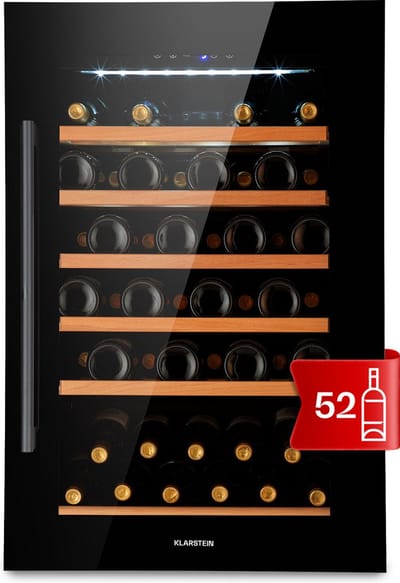 Klarstein Wijnkoeler Vinsider 52 Built-in Uno Inbouw wijnkoelkast - 52 Flessen - 137 Liter - Roestvrij staal - Zwart - Touch Houten Schappen - RVS - Wine Cooler Wine Fridge Wijnklimaatkast Wijnkast