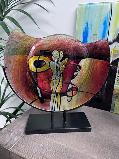 Halfronde Glazen Vaas in Metalen Standaard - 36 cm Hoog