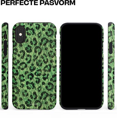 Casetastic hoesje geschikt voor Apple iPhone X / Apple iPhone XS - Dubbellaagse bescherming - Groene Panterprint - Fashion Case - Donkergroen Zwart