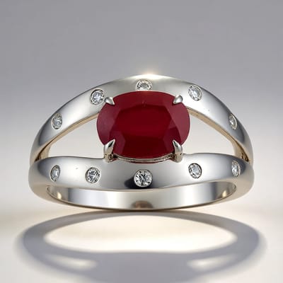 Cavill - Zilveren Damesring - 925 Sterling Zilver - Mozambique Robijn 1 36 ct Ovaal - 10 Zirkonia Rond 0 187 ct - Elegante Rode Ring