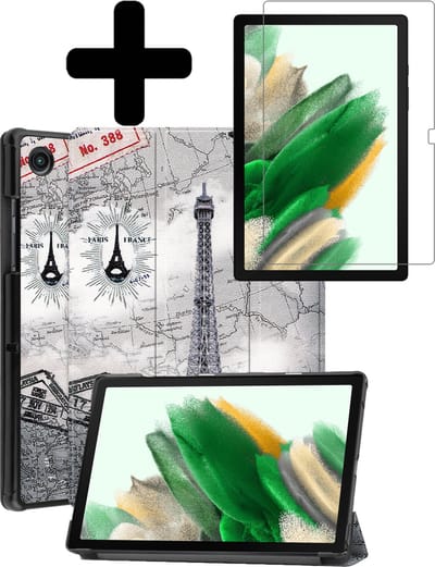 Hoes - Geschikt voor Samsung Galaxy Tab A8 - Met Screenprotector - Trifold Bookcase - Hard Cover - Hardcover Book Case - Tablet Hoesje - Eiffeltoren