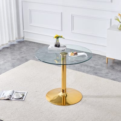 Moderne minimalistische tafel met glazen balk: Met een diameter van 85 cm en een hoogte van 76 cm is dit de ideale keuze om een subtiele, luxueuze sfeer te creëren.