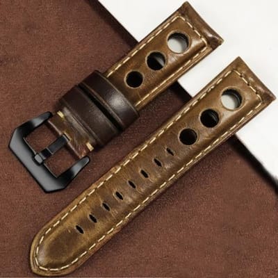 20mm 22mm 24mm Retro Leren Horlogeband Zwart Rood Bruin Band Voor PAM111 441 Crazy Horse Leer Heren en Dames Horlogeketting 22mm black