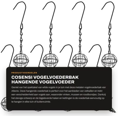 Dailygoods- Vogelvoederbak 7 cm - Metalen Voederhuisje voor Vogels - Hangend Voederhuisje - Set van 8 Vetbalvoeders - Zwart - Duurzaam Ijzer