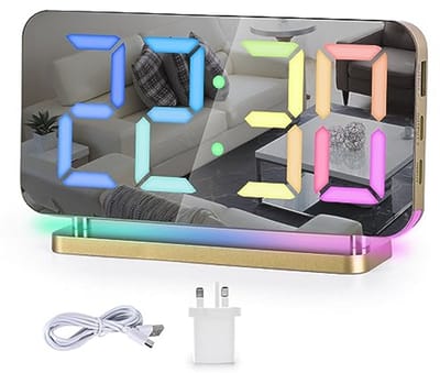 Digitale wekker met 7,4 inch LED-spiegelklok en RGB-nachtlampje